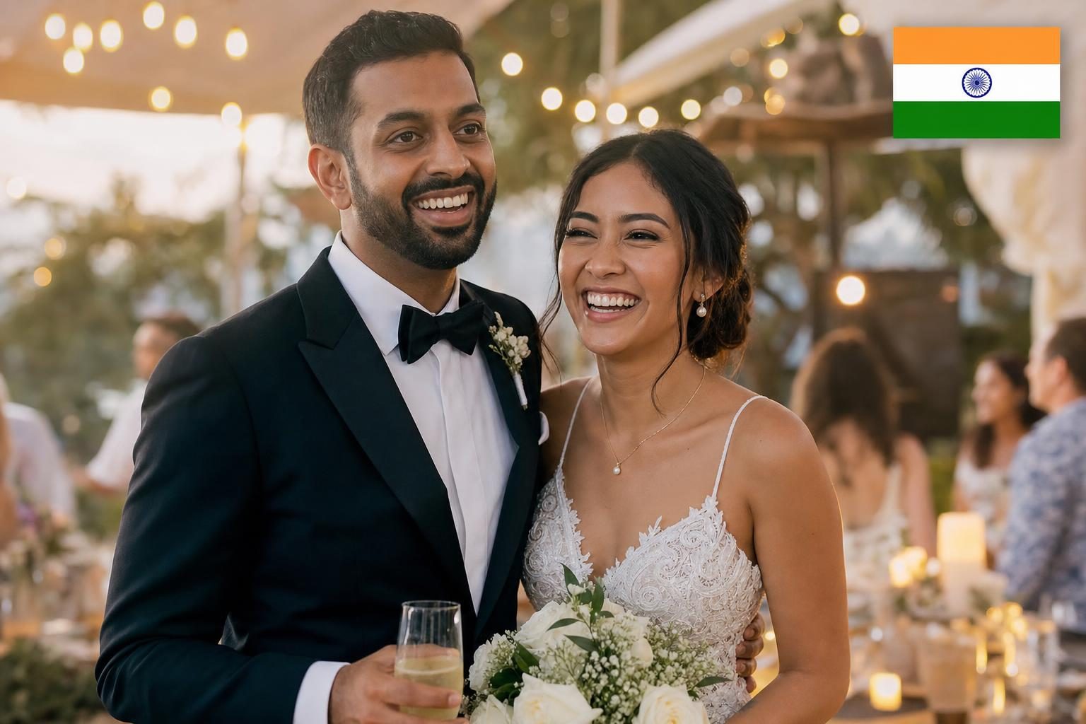 An Indian and Indonesian couple at their Bali wedding